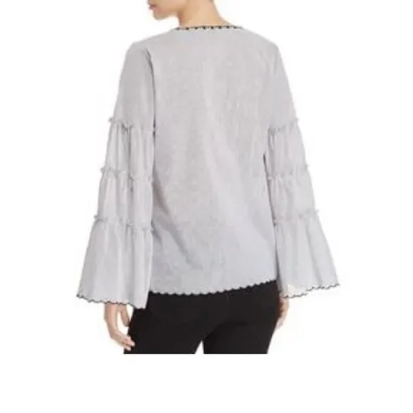 KOBI HALPERIN Tricia Woman’s Pinstripe Ruffle Sleeves Blouse Size Small - Picture 7 of 7